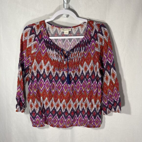 Ariat Tops - 1-6 ARIAT multicolor geometric 3/4 sleeves rayon top S
